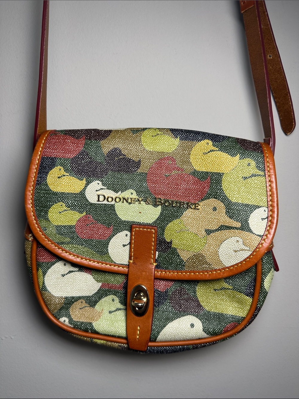 Dooney & Bourke rare Multicolor green with brownDuck-Print camo Crossbody Bag